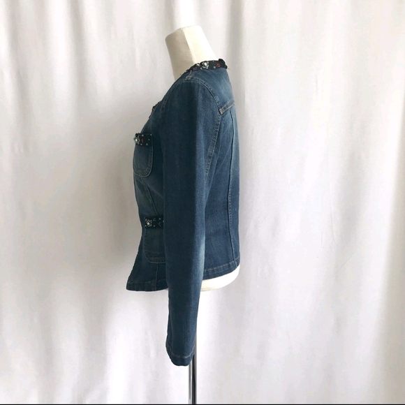 MOSCHINO Jeans  Denim  Collarless Jacket Beading Detail Hook Closure  Size 6 - Picture 6 of 9